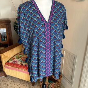 ESCAPADA LIVING Colorful Print Tunic Tassel Top! New! Boutique purchase! Large